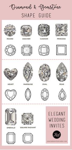 diamond and gemstone shape guide for the elegant wedding inverts, including diamonds