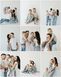 a collage of photos with different people and children in them, all holding each other