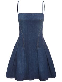 Fixed spaghetti strap. Back zip closure. Back pleated details. Model is wearing a size38 Denim Mini Dress Outfit, Alexander Mcqueen Outfit, Alexander Mcqueen Dress, Edgy Glam, Chic Dress Classy, Alexander Mcqueen Dresses, Mini Dress Outfits, Denim Mini Dress, Joanna Gaines