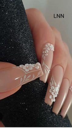 Acrylic Floral Nails, Cutest Nails, 3d Flower Nails, Acrylic Nails Ideas, Wedding Nail, Nail Art Wedding, Bride Nails, Unique Acrylic Nails