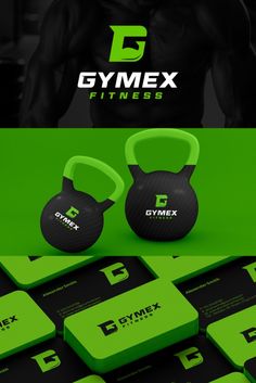 the gym logo and branding design is designed to look like a kettle, with green accents