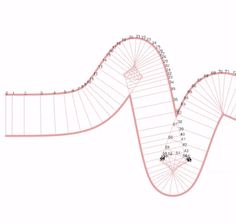 a drawing of a roller coaster in pink and white with black dots on the top