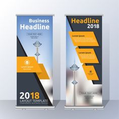 two roll up banners with yellow and black accents