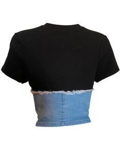 Too hot to handle, this sexy but stylish Denim Corset Knit Top is a soft and stretchy cropped t-shirt complete with a crew neckline, a back zip, short sleeves, and a denim corset overlay. With this top, you can dress up or down any outfit. Style this cute tee with a miniskirt, a pair of thigh high boots and don’t forget a patchwork denim purse. Kitted denim top Hand wash cold 18” shoulder to hem (approx. measured from small) Material: 75% Cotton 22% Polyester 3% Spandex Model is wearing a size s Denim Corset Top, Too Hot To Handle, Denim Purse, Denim Corset, Patchwork Denim, White Lace Top, Denim Patchwork, Cropped T Shirt, Outfit Style