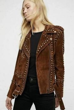 Women Traditional Western Native American Suede Leather Studded Fringed Jacket | eBay Tan Luxe, Rider Jacket, Fall Fashion Coats, Studded Leather Jacket, Suede Leather Jacket, American Western, Studded Jacket, Leather Jacket Style, Mode Boho