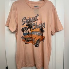 Nwt “Sunset Chasers” Pink T-Shirt, Very Soft. Size S/M But Made To Fit Oversized. Pet Friendly Smoke Free Home Casual Orange T-shirt For Vacation, Casual Graphic Print T-shirt For Warm Weather, Casual Crew Neck T-shirt For Warm Weather, Casual Graphic Print Top For Warm Weather, Casual Tops With Graphic Print For Warm Weather, Casual Pink Tops For Summer Adventures, Turquoise Top, University Tees, Harley Davidson Tee