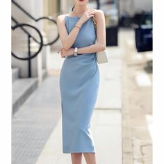 Seraphina's Silhouette Pastel Blue Midi Dress Sky Blue Midi Dress, Midi Sheath Dress, Fashion Hacks Clothes, Blue Midi Dress, Pastel Blue, Elegant Dresses, Sheath Dress, Sky Blue, Love It