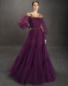 #teutamatoshi #teutamatoshiduriqi Fairy Gown, Teuta Matoshi, Sparkle Gown, Gold Evening Dresses, Purple Gowns, Evening Dresses With Sleeves, Long Sleeve Evening Dresses, Fantasy Dress, Evening Dresses Elegant