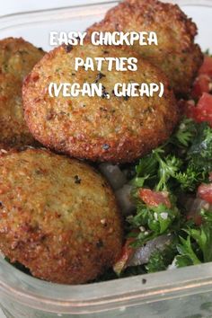 easy chickpea patties with veggies in a plastic container on a table