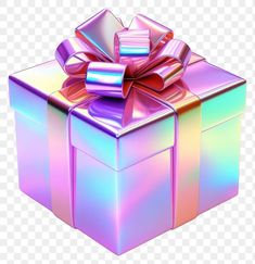 a shiny gift box with a bow on it's top, transparent png