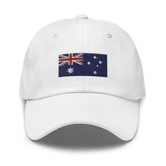 "Dad hats aren't just for dads. This Australia Flag Embroidered one got a low profile with an adjustable strap and curved visor. * 100% chino cotton twill * Green Camo color is 35% chino cotton twill, 65% polyester * Unstructured, 6-panel, low-profile * 6 embroidered eyelets * 3 ⅛\" (7.6 cm) crown * Adjustable strap with antique buckle * Head circumference: 20 ½″-21 ⅝″ (50.8 cm-53.3 cm) ----PROCESSING TIMES--- Though we do aim to ship orders the same day, processing generally takes 1-2 days. At busier times it may be 3-4 days. ---ESTIMATED SHIPPING TIMES--- North America: 3-7 business days Europe: 5-7 business days Australia, New Zealand and Oceania: 2-5 business days Asia Pacific: 7-21 business days Latin America and the Caribbean: 7-21 business days North Africa and the Middle East: 7-21 White Adjustable Baseball Cap For Father's Day, Adjustable Dad Hat For Sports Events, White Snapback Trucker Hat For Father's Day, Father's Day White Snapback Trucker Hat, Adjustable Curved Brim Hat For Father's Day, Curved Brim Hats For Sports Events, Aussie Hat, Australian Hat, Australian Flag