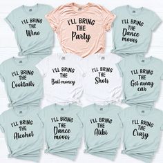 "I'll Bring The Party Shirt, Birthday Drinking, Party T-Shirt Saying, Birthday Gift Shirt, Girls Party Tee, Personalized Party, Group Shirts. HI! Welcome to my store, I'm delighted to see you here. My store's main goal is to provide you with premium everyday apparel with the best graphic t-shirts. I see you as a friend, not just a customer. I'm sure you'll love my designs. So, here is a brief description for you to-see-the order-process: 1. Please, Check and Review all Photos. 2. Select Your T-S Group T Shirt Ideas Friends, 40th Birthday Shirts For Group, Birthday Tshirts Group, Friend Group Shirts, Birthday Group Shirts, Friend Things, Group Trip, 50 Birthday, Personalized Birthday Shirts