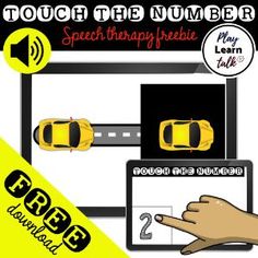 a hand pointing at a screen with cars on it and the words touch the number below