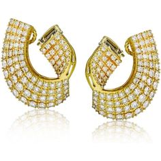 18K Yellow Gold 10 Carat Diamond Fan Clip-On Earrings The Dazzling, Yellow Gold Setting, Exquisite Design, Estate Jewelry, Clip On Earrings, Types Of Metal, Gold Diamond, Gold Metal, Timeless Elegance