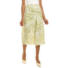 About The Brand: Sophisticated Silhouettes With A Nod To The Sensual. Izabella Midi Skirt In Cactus Painted Marble With Layered Front With Twisted Detail And Split Hem Approximately 33in From Waist To Hem Model Is 5'11 And Is Wearing A Size Small. Measurements May Vary Slightly By Size. Left Side Seam Zipper With Hook-And-Eye Closure 100% Polyester Dry Clean Only Imported Beach Midi-length Gathered Skirt, Midi Length Gathered Skirt For Beach, Chic Spring Wrap Skirt With Gathered Detail, Chic Gathered Skirt For Summer, Vacation Midi Length Gathered Skirt, Elegant Flared Skirt Bottoms For Vacation, Chic Gathered Skirt Bottoms For Summer, Elegant Vacation Flared Skirt Bottoms, Elegant Vacation Flared Skirt