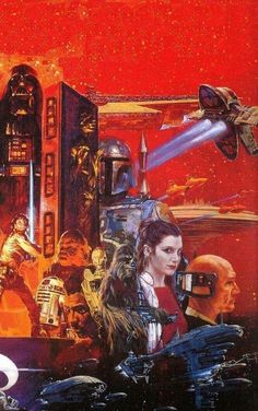 the cover to star wars ii, featuring characters from different eras and ages standing in front of a red background