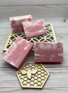 "Glycerin Soap with Tussah Silk!  These are large 5 to 5.5 oz bars.  ♦ INGREDIENTS: Glycerin Soap, Tussah Silk Soap, Fragrance Oil, Skin safe colorant.  ♦ HOW TO USE: To get the most out of your soap sample, please keep the bar on a draining soap dish & in a dry and well-ventilated area. By creating an ideal environment, the bar soap will last far longer. Tussah Silk feels amazing on the skin, it adds shine, and it helps create amazing lather. The silk proteins form a barrier which softens skin Unique Candle Containers, Draining Soap Dish, Soap Fragrance, Shimmer Body Oil, Pink Soap, Swirl Soap, Oil Skin, Unique Candle, Sodium Lauryl Sulfate