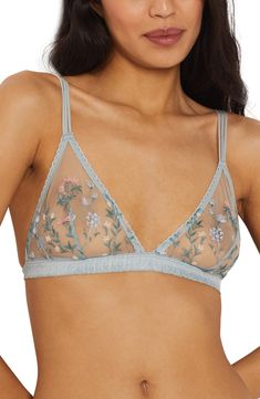 Etam Jardin Embroidered Mesh Triangle Bra | Nordstrom Embroidered Bra, Contemporary Accessories, Colorful Embroidery, Satchel Tote Bag, Triangle Bra, Designer Clothes For Men, Tie And Pocket Square, Toddler Girl Outfits, Comfortable Dress