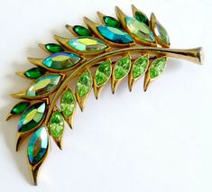 Leaf Brooch, Carnival Glass, Vintage 1950s, Circus, Turquoise Bracelet, Carnival, Free Delivery, Turquoise