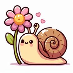 a cartoon snail with a flower in its's back end and eyes wide open