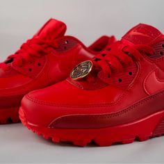 Slightly Use Once - Size 7 Come As Is “No Box” Custom Red Leather Sneakers With Air Cushioning, Custom Red Leather Sneakers With Air Max Cushioning, Shoes Nike Air, Nike Red, Nike Air Max 90, Shoes Nike, Men's Nike, Mens Shoes Sneakers, Air Max