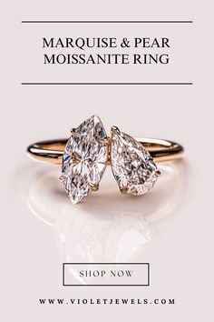 two pear shaped diamonds on top of each other with the words, marquese & pear