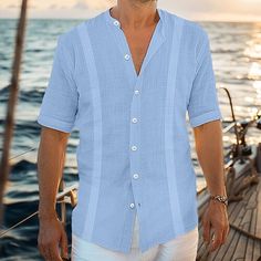 Season:Summer; Fabric:Cotton And Linen; Sleeve Length:Short Sleeve; Look After Me:Washable,Wet and Dry Cleaning; Gender:Men's; Style:Fashion,Comfortable; Tops Type:Summer Shirt,Band Collar Shirt,Beach Wear,Button Up Shirt,Guayabera Shirt,Linen Shirt,Shirt; Occasion:Vacation,Holiday,Daily,Casual,Streetwear,Hawaiian; Pattern:Plain; Neckline:Collar; Listing Date:06/19/2024 Band Collar Shirt, Banded Collar Shirts, Guayabera Shirt, Shirt Linen, Linen Shirt Men, Mens Linen, Fashion Comfortable, Comfortable Tops, Band Collar