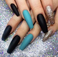 Teal Acrylic Nails, Nail Blue, Modern Nails, Colorful Nails, Matte Nails Design, Girls Nails, Dipped Nails