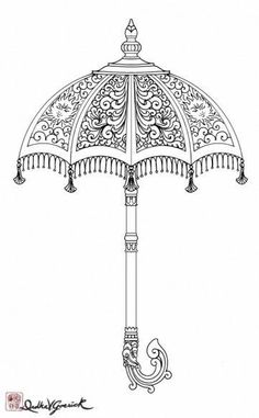 an intricately designed umbrella is shown in black and white, as well as the outline for