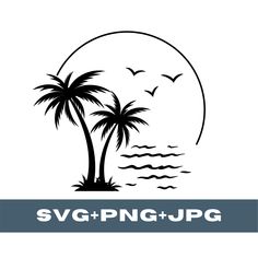 the logo for svpng - upg with two palm trees and birds flying over water