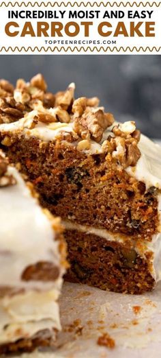 a close up of a piece of cake with frosting and nuts on the top