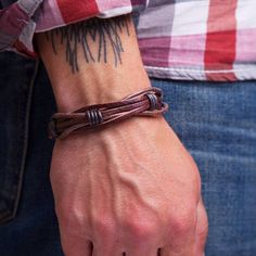 "Stunning Mens Leather bracelet made of Genuine dark brown leather. It manifests a true rustic charm and authentic look. It's about an inch wide at the widest part. BeGenuine's hands down bestseller! What a great addition to your accessories! It is very comfortable & easy to wear. ❤ Ready to ship in 1-2 business days ❤ Average shipping time (US/Canada/UK) 5-10 business days ❤ Tracking Available This is what some customers say: \"This is a wonderful bracelet, very fashionable - gets a lot of comp Best Gift For Husband, Wrap Armband, Brown Leather Bracelet, Black Leather Bracelet, Mens Anniversary Gifts, Anniversary Gifts For Husband, Braided Leather Bracelet, Mens Leather Bracelet, Anniversary Gifts For Him