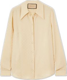 Chic Gucci Collared Blouse, Elegant Gucci Button-up Shirt, Gucci Spread Collar Shirt For Work, Formal Gucci Button-up Tops, Gucci Formal Button-up Tops, Gucci Formal Long Sleeve Shirt, Gucci Luxury Formal Blouse, Elegant Gucci Office Blouse, Luxury Formal Gucci Blouse