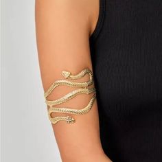 Gold Tone Snake Bracelet For Upper Arm. Brand New. Similar To Zara. (Halloween, Costume, Cleopatra) Adjustable Gold Jewelry For Halloween, Gold Metal Jewelry For Costume Party, Bohemian Jewelry For Halloween Party, Unique Halloween Party Jewelry, Bohemian Halloween Party Jewelry, Unique Adjustable Body Jewelry For Party, Trendy Snake-shaped Jewelry For Parties, Trendy Snake-shaped Party Jewelry, Adjustable Gold Bracelets For Halloween