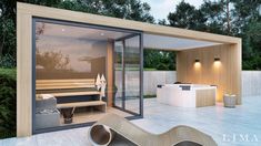 an outdoor jacuzzi is shown in this rendering