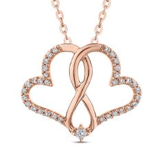 10kt Rose Gold and Diamond Interlocked Hearts Necklace Rose Gold Double Heart Promise Jewelry, Rose Gold Double Heart Necklace For Anniversary, Rose Gold Open Heart Necklace For Anniversary, Valentine's Day Rose Gold Infinity Necklace, Rose Gold Double Heart Necklace In Fine Jewelry, Rose Gold Double Heart Necklace Fine Jewelry, Rose Gold Heart Necklace For Anniversary, Rose Gold Sterling Silver Double Heart Necklace, Promise Necklace