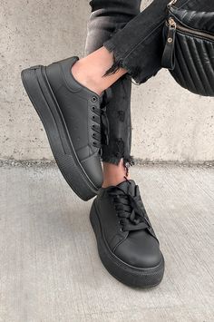 Doorbuster Just Playin' Around Platform Sneakers (Black) · NanaMacs Black Sneakers Women Fashion Styles, Platform Sneakers Outfit, Dark Luxury, Black Sneakers Women, Sneaker Outfits Women, Mule Sneakers, High Heel Sneakers, Black Leather Sneakers, Minimal Style