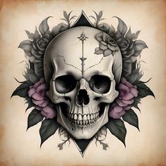 a skull with flowers on it's head