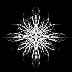 a white snowflake on a black background in the shape of a flower ornament