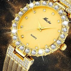 Luxury Diamond Watch 18K Yellow Gold Bracelet Wrist Watches For Women Quartz Clock Hours Diamond Watches Women, Titanium Metal, Watches Luxury, Watches For Women, Womens Watches Luxury, Luxury Diamonds, Watch Bracelet, Women Watches, Metal Straps