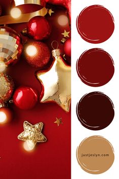 a red and gold christmas background with ornaments