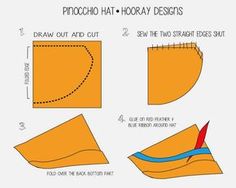 step by step instructions on how to make an origami pinocchio hat