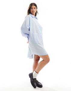 Kjole fra ASOS DESIGN Lav indsats, høj belønning Stribet design Cutaway-krave Lange ærmer Brystlommer Oversized pasform Oversized Shirt Dress, Leggings Sale, Sweaters And Leggings, Satin Slip Dress, Maxi Dress Trend, Plus Size Pregnancy, Jeans For Sale, Workwear Dress, Leggings Shop