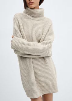 Ribbed turtleneck dress - Women | Mango USA Vinter Mode Outfits, Winter Mode Outfits, Oversized Wool Coat, Fall Sweater Dress, Rib Sweater, Pastel Grey, Winter Fashion Outfits Casual, Dresses Casual Fall, Ribbed Sweater Dress