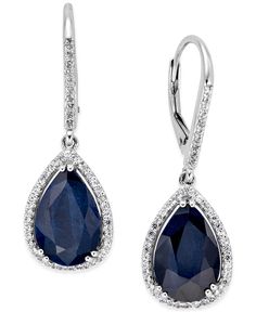 Black Sapphire (12 ct. t.w.) and White Topaz (1/2 ct. t.w.) Drop Earrings in Sterling Silver - Earrings - Jewelry & Watches - Macy's Teardrop Halo Design Jewelry For Formal Occasions, Formal Round Teardrop Earrings With Prong Setting, Classic Teardrop Sapphire Jewelry, Formal Sapphire Teardrop Jewelry, Formal Pear-shaped Gemstone Earrings, Formal Teardrop Gemstone Diamond Earrings, Classic Teardrop Sapphire Earrings, Formal Teardrop Earrings With Halo Design, Formal Fine Jewelry Teardrop Pear Earrings