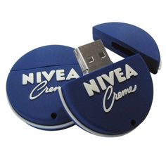 two blue and white usb devices with the words nivea green, nivea creme