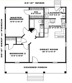 the floor plan for a two bedroom, one bath house with an attached living area