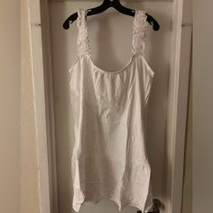 J Crew Women’s All White Babydoll Top/Dress Size Large White Casual Mini Dress With Built-in Bra, Casual White Mini Dress With Built-in Bra, White Ruffled Camisole Dress, White Camisole Dress With Built-in Bra, Stretch Cotton Mini Dress For Beach, Stretch Cotton Mini Dress For The Beach, White Camisole Mini Dress With Built-in Bra, White Sleepwear With Built-in Bra For Spring, White Sleeveless Ruffled Sleepwear