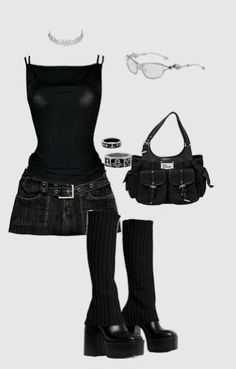 가을 패션, Teen Fashion Outfits, Grunge Outfits, Outfits Casuales, Black Outfit, Concert Outfit, New Outfits