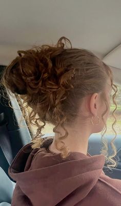 #hairstyle #curly #wavy #updo #bun #messy #school #style #granola #boho #fall #casual #inspo Curly Updo With Bangs, Boho Curly Hairstyles, Curly Hair Bun, Curly Hair Dos, Wavy Updo, Updo Bun, Bun Messy, Hairstyle Curly, Curly Bun Hairstyles